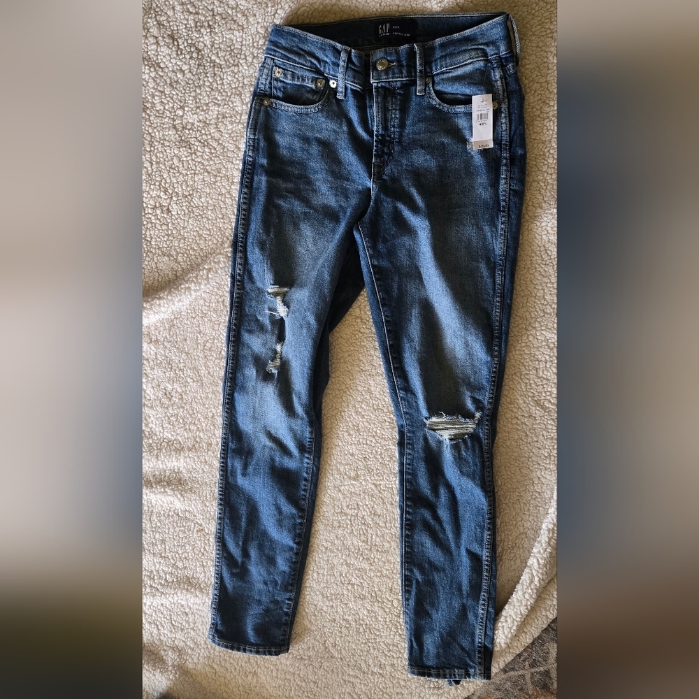 GAP Women's Skinny Jeans - Dark Blue Y2k Distressed